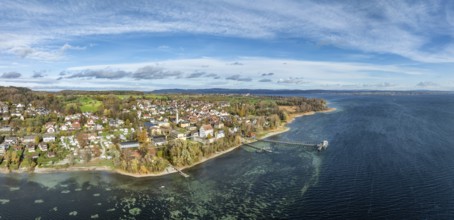 Aerial view, panorama of the municipality of Gaienhofen on the south side of the Höri peninsula