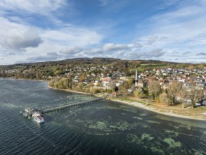 Aerial view of the municipality of Gaienhofen on the south side of the Höri peninsula with the