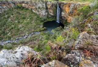 Waterfall flowing into a canyon, Berlin Falls, long exposure, near Graskop, Mpumalanga, South