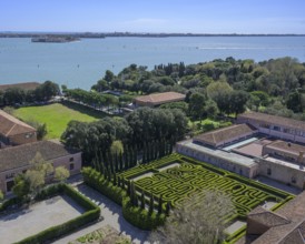 View from the tower of the Church of San Giorgio Maggiore to the Labyrinth Garden, Venice,