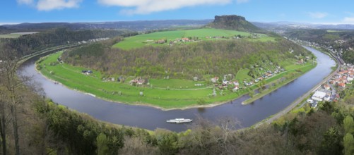 Panoramic view over the Elbe River meander from the Konigstein fortress on top of the Elbe