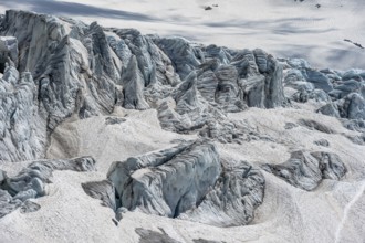 Glacier ice with crevasses, Glacier du Tour, high alpine mountain landscape, Chamonix,