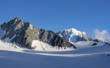 Summit of the Aiguille Verte, High alpine mountain landscape with glacier and mountain peak,