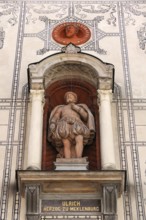 Sculpture by Ulrich Duke of Mecklenburg, 1527-1603, on the main façade of the University of