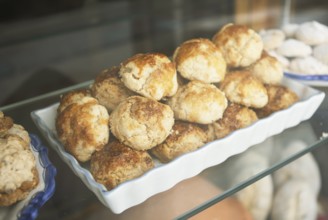 Aceitadas zamoranas or wheat cakes with aniseed oil for sale in the shop window, a speciality from