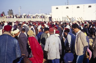 Crowds at the market, mainly men, Sousse, Tunisia, North Africa, 1972, Africa