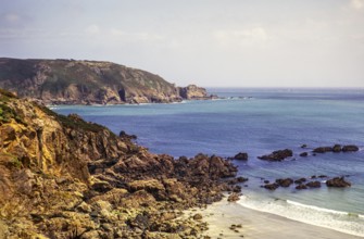 Petit Bot Küstenlandschaft Strand Guernsey, Kanalinsel, Großbritannien, Juni 1974