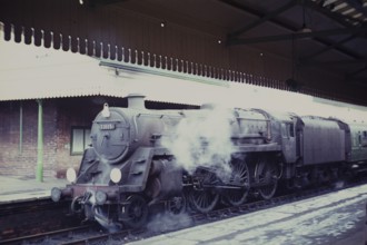 Salisbury railway station, BR standard class steam engine 'King Pellinore', Wiltshire, England, UK