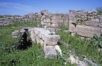 Prehistoric archaeological site in Ugarit, Syria, 1998 two waterways, Asia