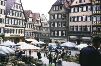 Historic buildings on the market square of the old town, city of Tübingen, Swabia, Germany, Europe