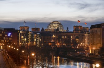 Reichstag, building, evening mood, flags, sky, German flags, Kuippel, capital, architecture,