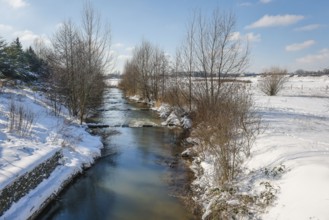 Hamm, North Rhine-Westphalia, Germany - Sunny winter landscape in the Ruhr area, ice and snow on