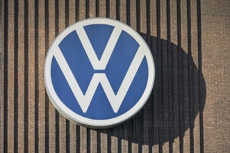 Volkswagen logo on the VW power station, Wolfsburg plant, Lower Saxony, Germany, Europe