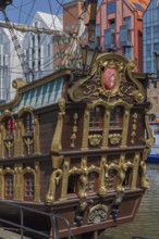 Mottlau pier in Gdansk with the Galeon Lew, a replica of an historic corsair