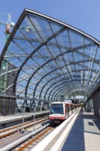 Hochbahn metro train line U4 railway at Elbbrücken station in Hamburg, Germany, Europe