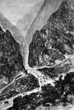 Railway subway under a tributary of the Fiume Tagliamento, part of the Tauern railway, mountain