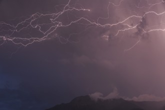 Lightning, thunderstorm, night shot, Loisach-Lake Kochel-Moor, Alpine foothills, Bavaria, Germany,