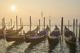 View from 'Colonna di San Marco e San Teodoro' on the gondolas lying in the water with the church