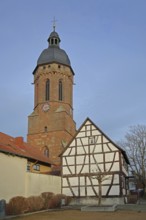 Late Gothic St George's Church and half-timbered house, landmark, Kandel, Bienwald,