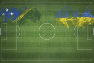 Solomon Islands vs Ukraine Soccer Match, national colors, national flags, soccer field, football