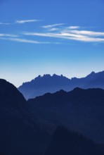 Mountain silhouette, view from Schwarzer to Tennengebirge and Mandlwand, Golling, Osterhorngruppe,