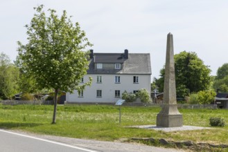 Historic post milestone column in Reifland, Pockau-Lengefeld, Saxony, Germany, Europe