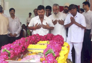 People pay their last respect to veteran trade union leader Sharad Rao, in Mumbai, India on