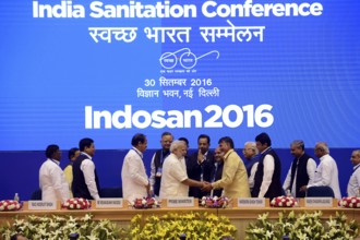 Prime Minister Narendra Modi N Chandrababu Naidu inauguration ceremony of India Sanitation