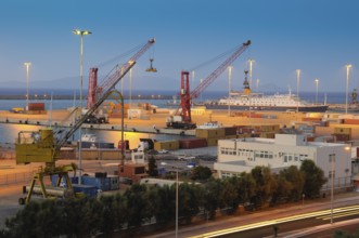 Night photo of cargo sea port in Heraklion, Crete Greece, Greece, Europe