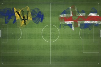 Barbados vs Iceland Soccer Match, national colors, national flags, soccer field, football game,