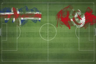 Iceland vs Tunisia Soccer Match, national colors, national flags, soccer field, football game,