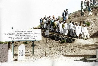 Mahatma Gandhi and entourage at Frontier border, India, Asia, May 5, 1938, Asia