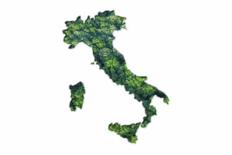 Green Forest Map of Italy, on white background