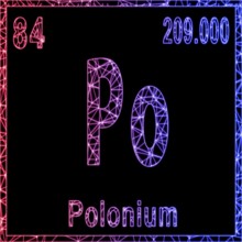 Polonium chemical element, Sign with atomic number and atomic weight