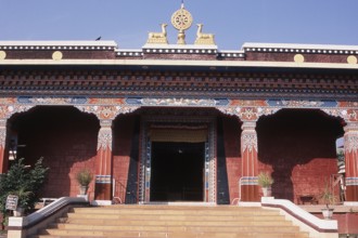 Exterior of Shechen Tennyi Dargyeling at Bodh Gaya, Bihar, India, Asia