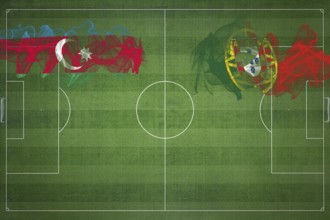 Azerbaijan vs Portugal Soccer Match, national colors, national flags, soccer field, football game,