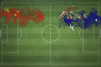 China vs Australia Soccer Match, national colors, national flags, soccer field, football game,