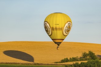 Summer balloon flight over the foothills of the Osterzgebirge mountains