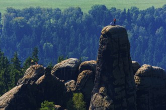 Climbers in the Schrammstein area in Saxon Switzerland