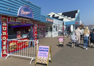 Seaside takeway shops on the seafront, Felixstowe, Suffolk, England, UK