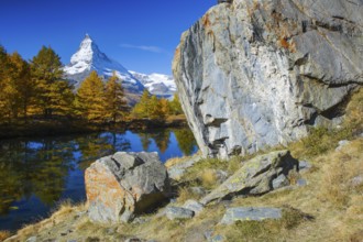 Matterhorn and Lake Grindji, Valais, Switzerland, Europe