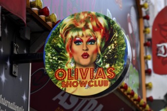 Illuminated sign at Olivia's Show Club, Olivia Jones, Reeperbahn, St. Pauli, Hamburg, Germany,