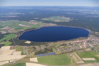 Aerial view of Arendsee, Altmark, water, lake, Saxony-Anhalt, Germany, Europe