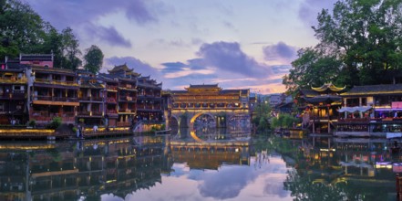 Chinese tourist attraction destination, panorama of Feng Huang Ancient Town (Phoenix Ancient Town)