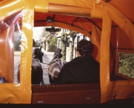 DEU, Germany: The historical slides from the times 80-90s, Mettingen. Covered wagon trip on 21.4.91