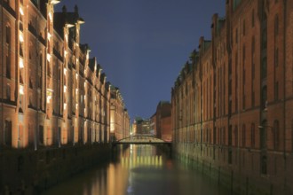 The Hamburg Speicherstadt by night, Hamburg, Germany, Europe