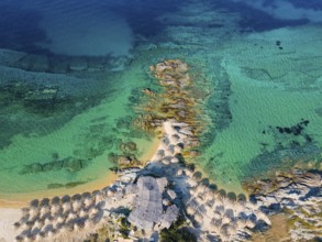 Aerial view, Tigania beach, Kriaritsi, Sithonia, Chalkidiki, Central Macedonia, Greece, Europe