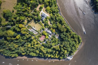 Top Down view of Greenway and River Dart from a drone, Devon, England, United Kingdom, Europe