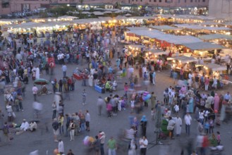 Food stalls in the Djemaa el Fna market square, Marrakesh, Marrakesh-Tensift-El Haouz region,