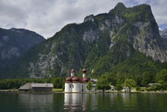 Pilgrimage church of St. Bartholomew on lake Königssee, Upper Bavaria, Bavaria, Germany, Europe